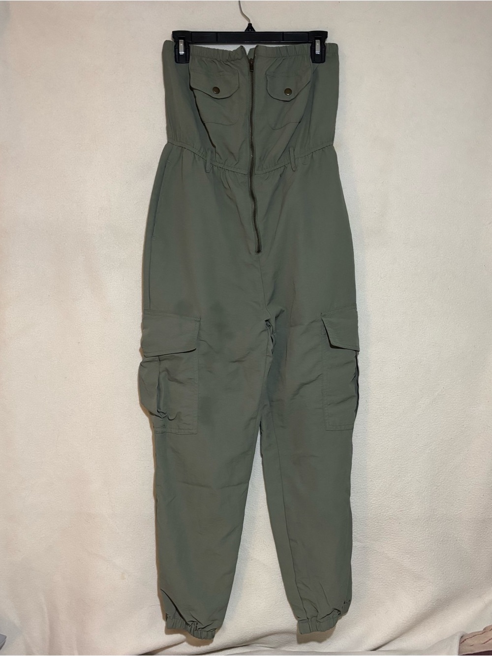Angel Kiss Olive Green Strapless Cargo Jumpsuit with Pockets